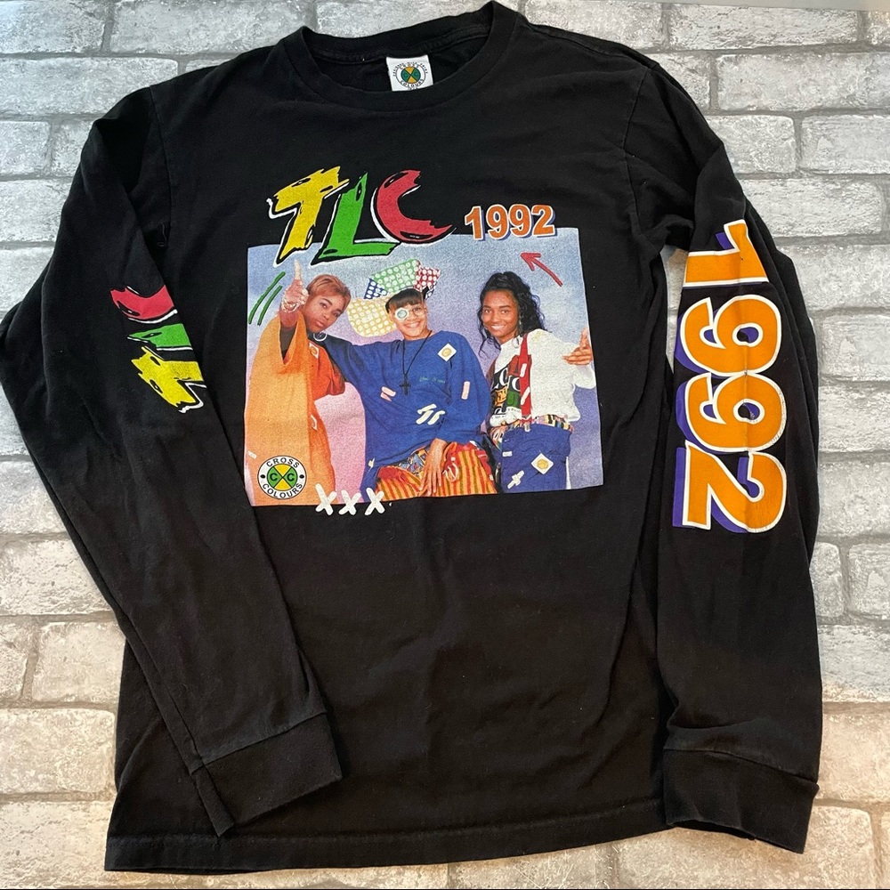 90s 1992 Cross Colours TLC Long Sleeve T-Shirt Hip Hop Tour Black Small C8